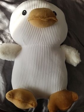White Plush Duck Pillow with Tan Beak and Feet